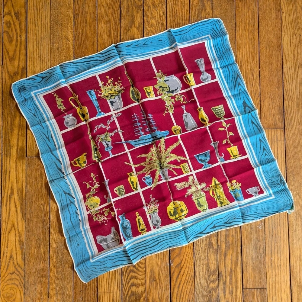 Vintage 60s 70s Silk Window Glassware Scarf
